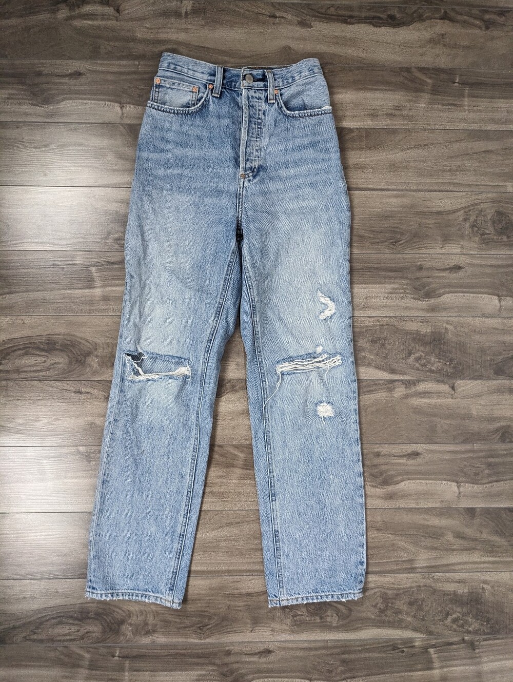 Denim Forum Bonet High Rise Loose Jeans Size 23 Light Wash Distressed